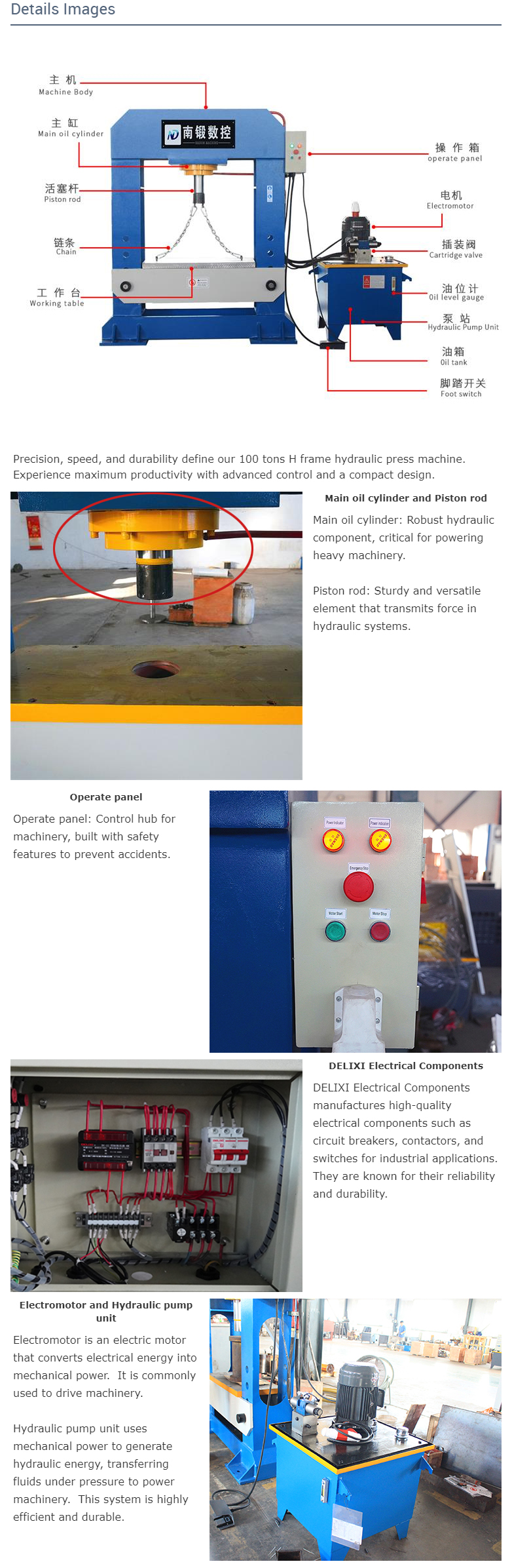 Nadun 100 tons Pre-set pressure H frame hydraulic press machine for Correcting deformation